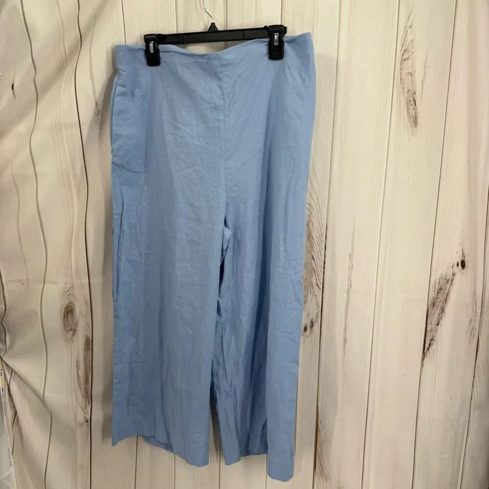Mango Women’s XL Blue Linen Minimalist Wide Leg Pants New